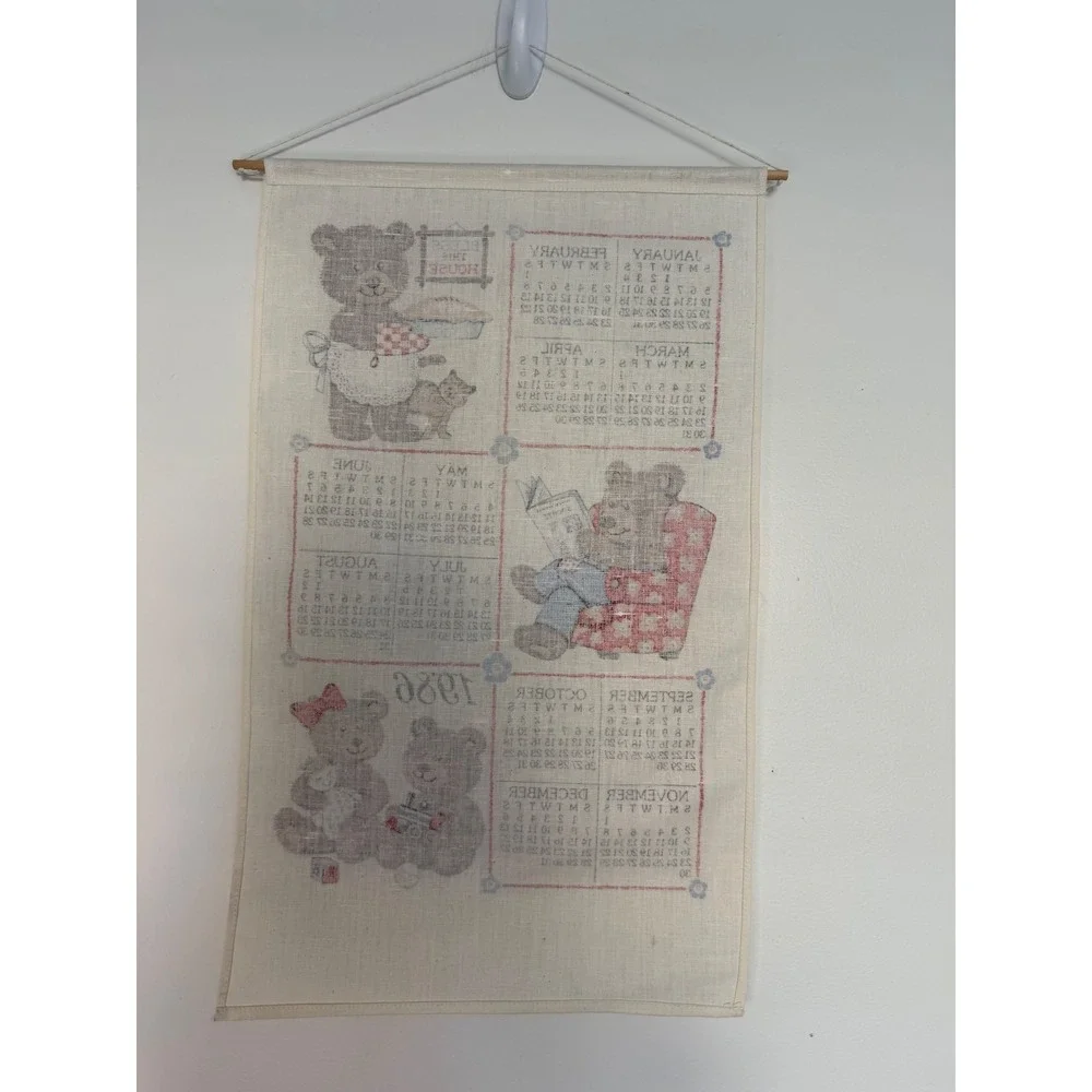 Vtg 1986 Bless This House Mama Papa Baby Bears Calendar Linen Tea‎ Towel